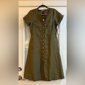 Talbot’s Olive Green Button-Down Linen Dress